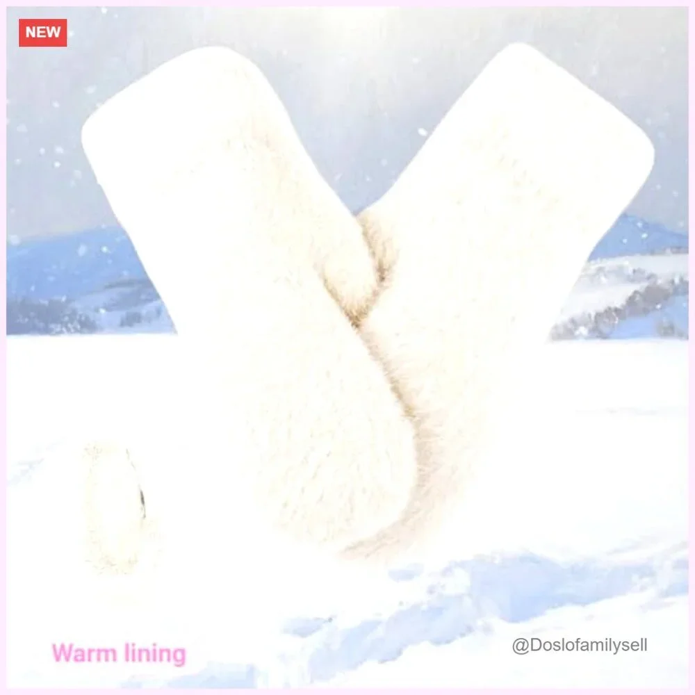 Women's Faux Rabbit Fur Knitted Mittens - Thick Warm Cold Weather Gloves